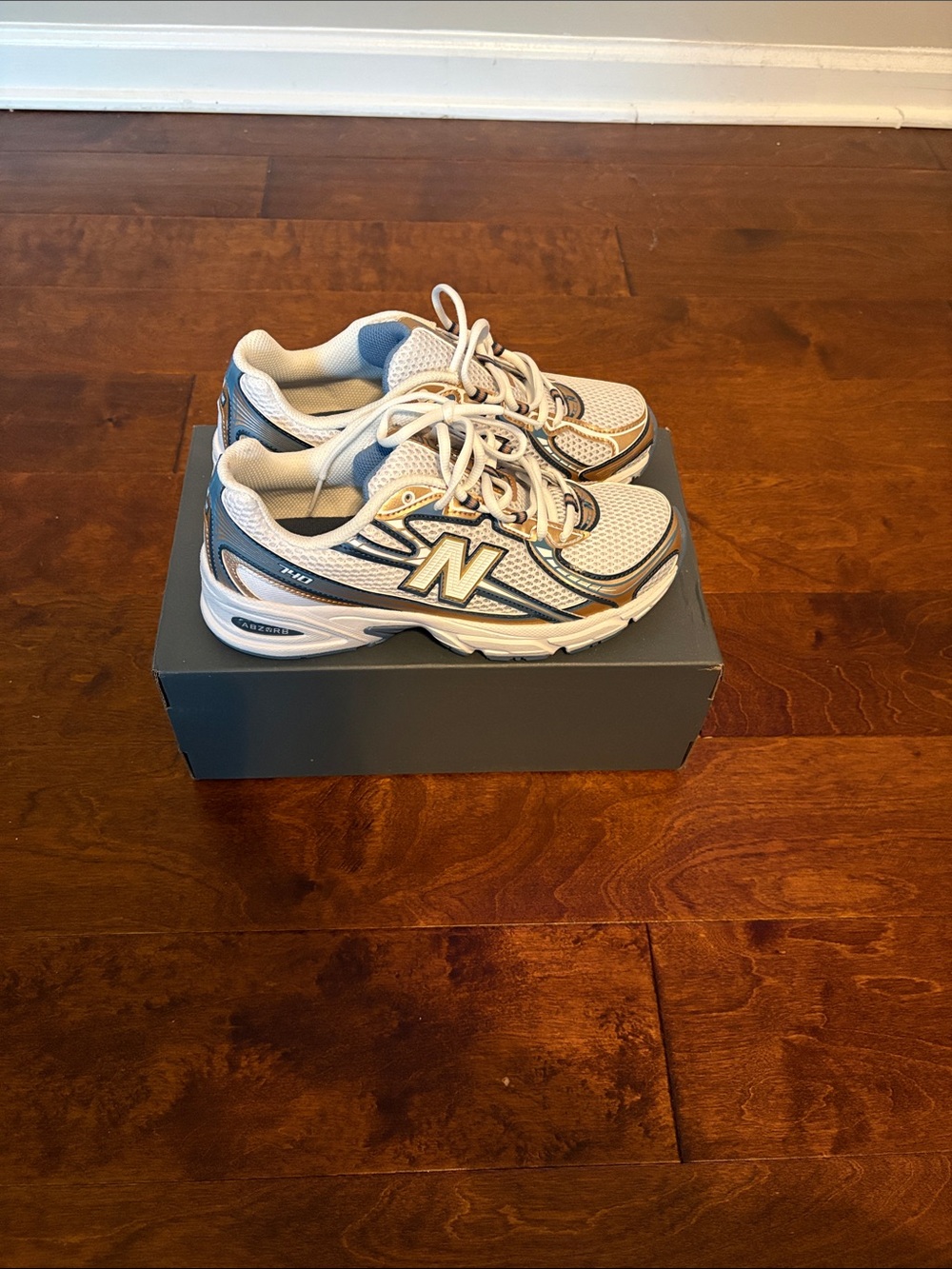 New Balance 740 Kids White Navy Gold Athletic Sneakers